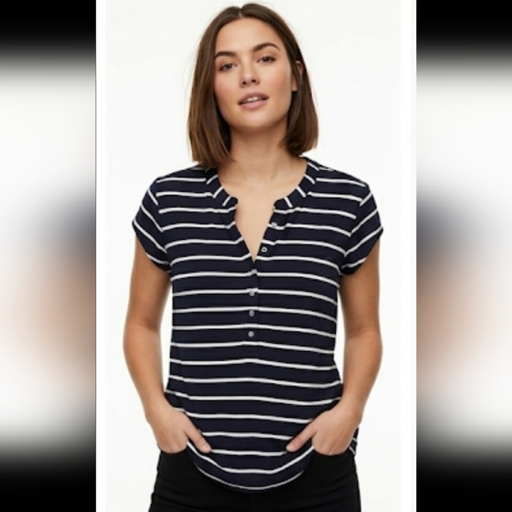 ​✨ Calvin Klein Striped Top • Black & White Short Sleeve Casual Chic | size L ✨